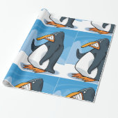 Grappige Angry Penguin Cartoon Cool Waving Cadeaupapier (Uitgerold)