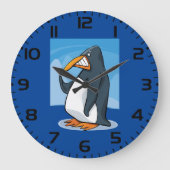Grappige Angry Penguin Cartoon Cool Waving Grote Klok (Voorkant)