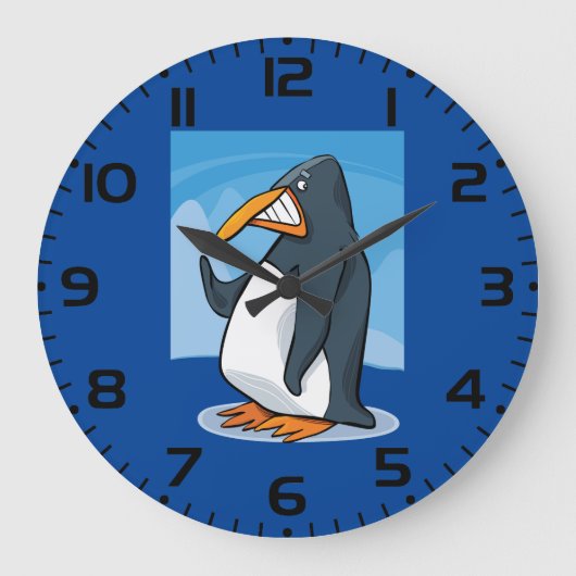 Grappige Angry Penguin Cartoon Cool Waving Grote Klok (Voorkant)