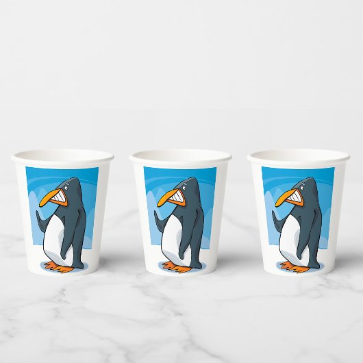 Grappige Angry Penguin Cartoon Cool Waving Papieren Bekers