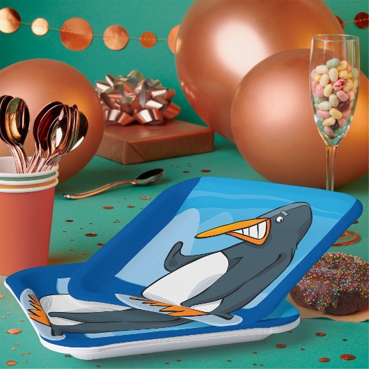 Grappige Angry Penguin Cartoon Cool Waving Papieren Bordje