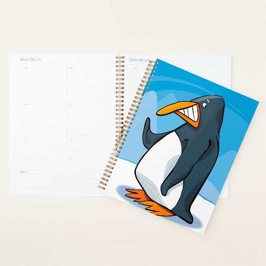 Grappige Angry Penguin Cartoon Cool Waving Planner