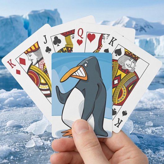 Grappige Angry Penguin Cartoon Cool Waving Pokerkaarten