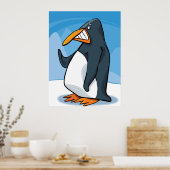 Grappige Angry Penguin Cartoon Cool Waving Poster (Keuken)