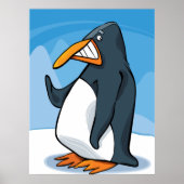 Grappige Angry Penguin Cartoon Cool Waving Poster (Voorkant)