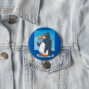 Grappige Angry Penguin Cartoon Cool Waving Ronde Button 7,6 Cm