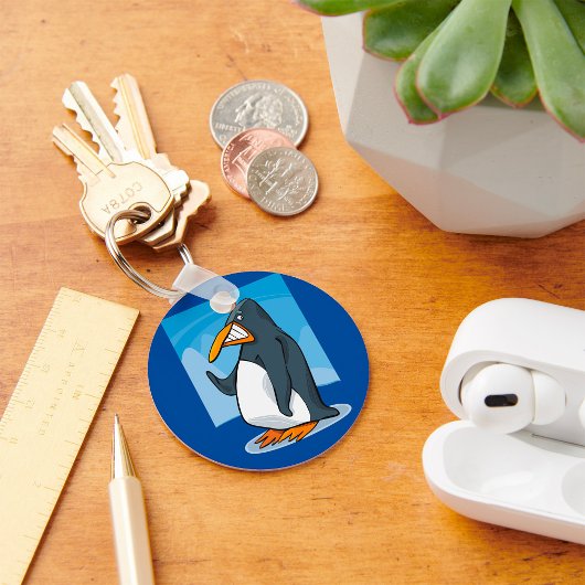 Grappige Angry Penguin Cartoon Cool Waving Sleutelhanger