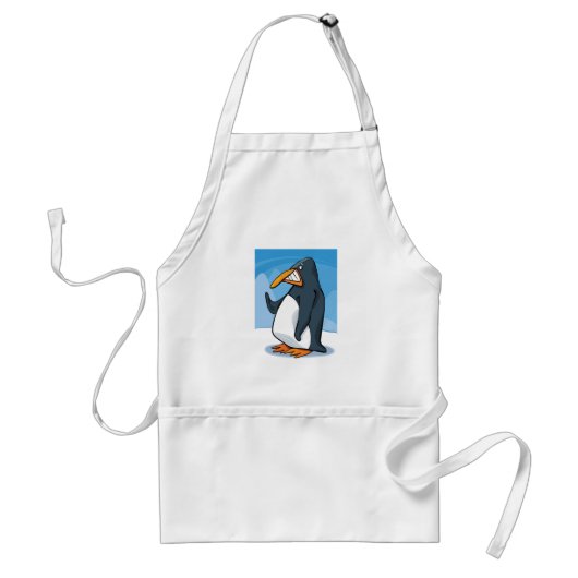 Grappige Angry Penguin Cartoon Cool Waving Standaard Schort (Voorkant)