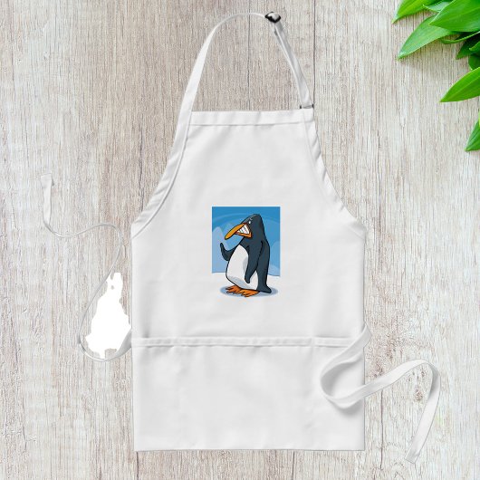 Grappige Angry Penguin Cartoon Cool Waving Standaard Schort