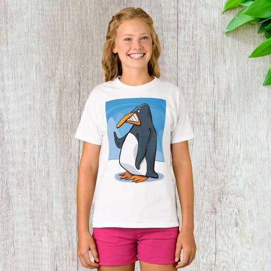 Grappige Angry Penguin Cartoon Cool Waving T-shirt