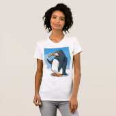 Grappige Angry Penguin Cartoon Cool Waving T-shirt (Voorkant volledig)