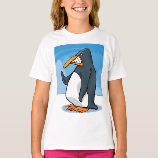 Grappige Angry Penguin Cartoon Cool Waving T-shirt (Voorkant)