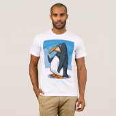 Grappige Angry Penguin Cartoon Cool Waving T-shirt (Voorkant volledig)