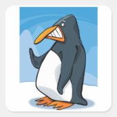 Grappige Angry Penguin Cartoon Cool Waving Vierkante Sticker (Voorkant)