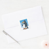 Grappige Angry Penguin Cartoon Cool Waving Vierkante Sticker