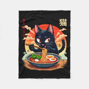 Grappige Anime Kat Ramen Japanse Grafische T-shirt Fleece Deken