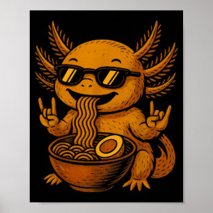Grappige Anime Kawaii Axolotl Eet Ramen Grafische Poster