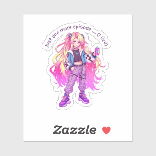 Grappige Anime Meisje Sticker – “Eén Aflevering Ma (Vel)