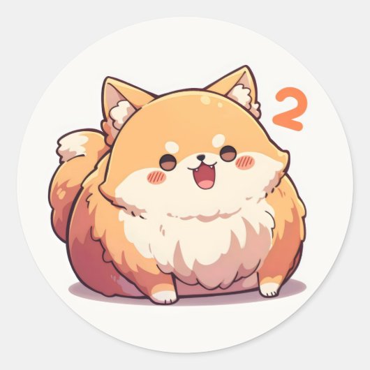 Grappige Animehond Nummer Twee Ronde Sticker (Voorkant)