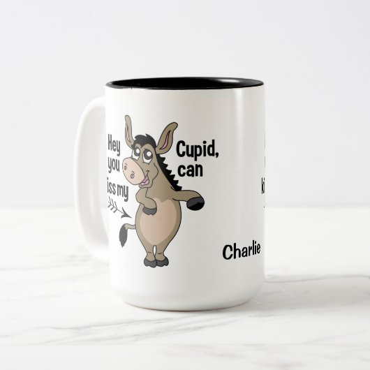 Grappige Anti-Valentijn Ezel aangepaste naam mokke Tweekleurige Koffiemok (Voorkant links)