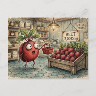 grappige antropomorfe biet die bieten produce vind briefkaart