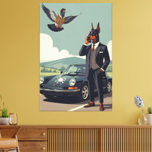 Grappige antropomorfe Dobermann hond Canvas Afdruk