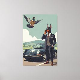 Grappige antropomorfe Dobermann hond Canvas Afdruk