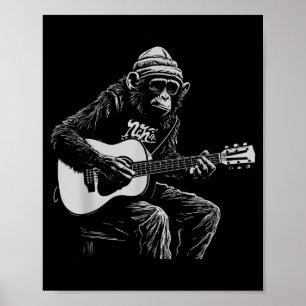 Grappige Apen Akoestische Gitaar Muziek Liefhebber Poster