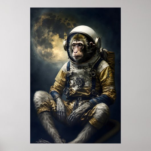Grappige Apen Astronaut Portret Quirk Renaissance Poster (Voorkant)