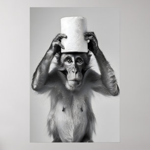Grappige Apen Badkamer Print, Toiletpapier Hoed Poster