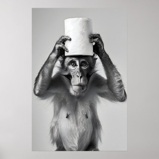 Grappige Apen Badkamer Print, Toiletpapier Hoed Poster (Voorkant)