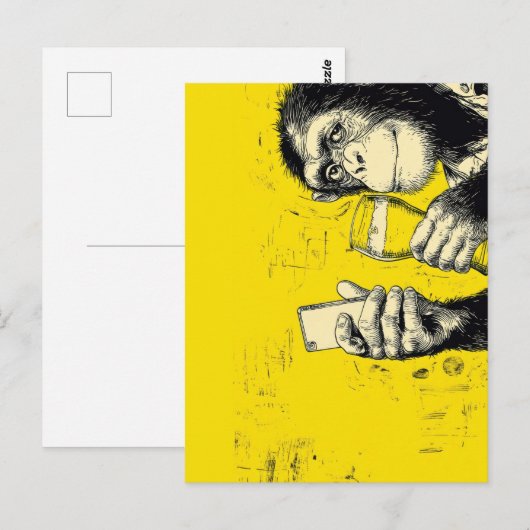 Grappige Apen Selfie Illustratie – Cool Chimpansee Briefkaart (Voorkant / Achterkant)