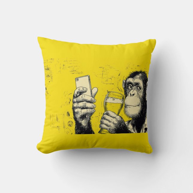 Grappige Apen Selfie Illustratie – Cool Chimpansee Kussen (Voorkant)