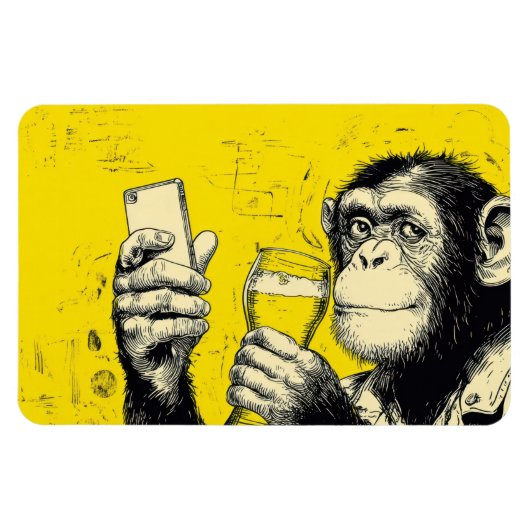 Grappige Apen Selfie Illustratie – Cool Chimpansee Magneet (Horizontaal)