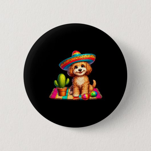 Grappige Apoo-hond die Cinco De Mayo-sombrero Cact Ronde Button 5,7 Cm (Voorkant)