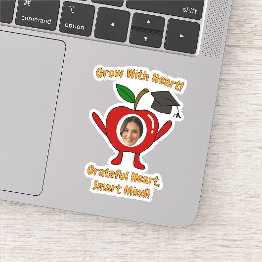 Grappige appel aangepaste foto dankbaar hart slimm sticker (Detail)