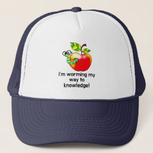 Grappige appel- en wormonderwijs woordspeling kuns trucker pet