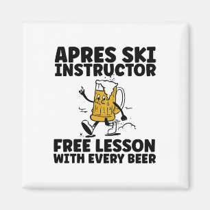 Grappige Apres Ski Instructeur Gratis Bier Drinken Magneet