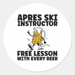 Grappige Apres Ski Instructeur Gratis Bier Drinken Ronde Sticker
