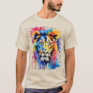 Grappige aquarel kleurrijke leeuw t-shirt