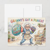 Grappige Aquarel Oma Boksend Briefkaart (Voorkant / Achterkant)