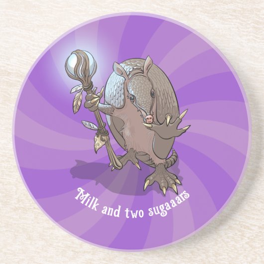 Grappige Armadillo Melk & Twee Suikers Hypnotische Zandsteen Onderzetter (Voorkant)