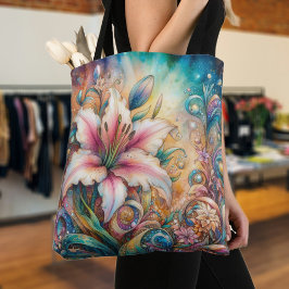 Grappige art nouveau Lily Chic Tote Bag