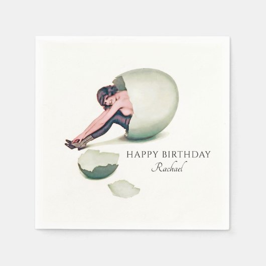 Grappige  Art Nouveau Vrouw Happy Birthday Servet (Voorkant)