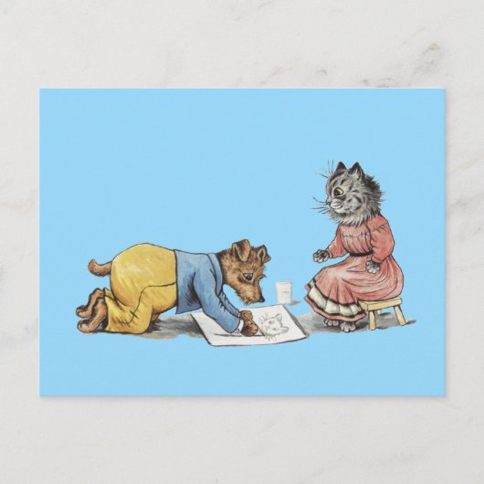 grappige artiestenhond die een kat tekent briefkaart (Voorkant)
