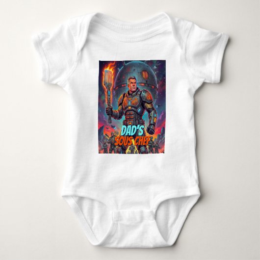Grappige astronaut BBQ strip Pop Art Retro ruimte Romper (Voorkant)