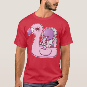 Grappige astronaut gaan op roze flamingo zwembad d t-shirt