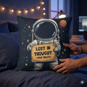 Grappige astronaut illustratie verloren in gedacht kussen