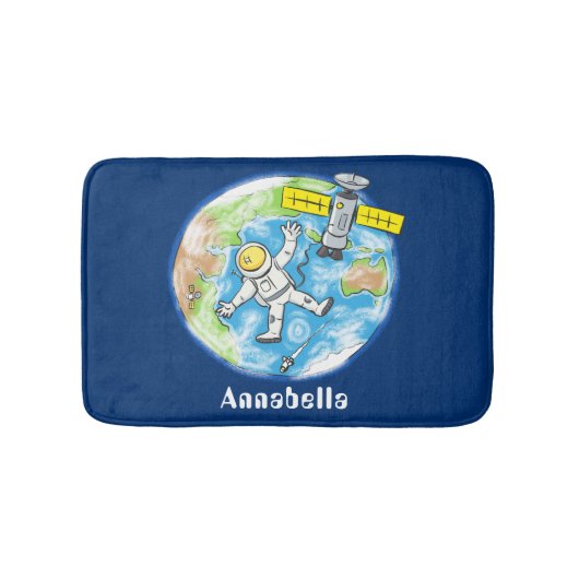 Grappige astronaut in de ruimte en aarde cartoon badmat (Voorkant)