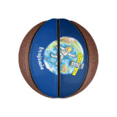 Grappige astronaut in de ruimte en aarde cartoon basketbal (Verticaal)